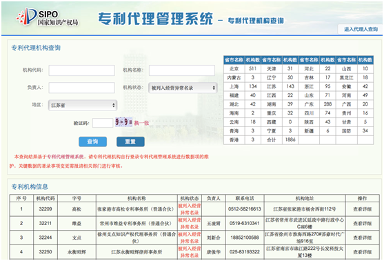 查詢江蘇省的被列入經營異常名錄的代理機構